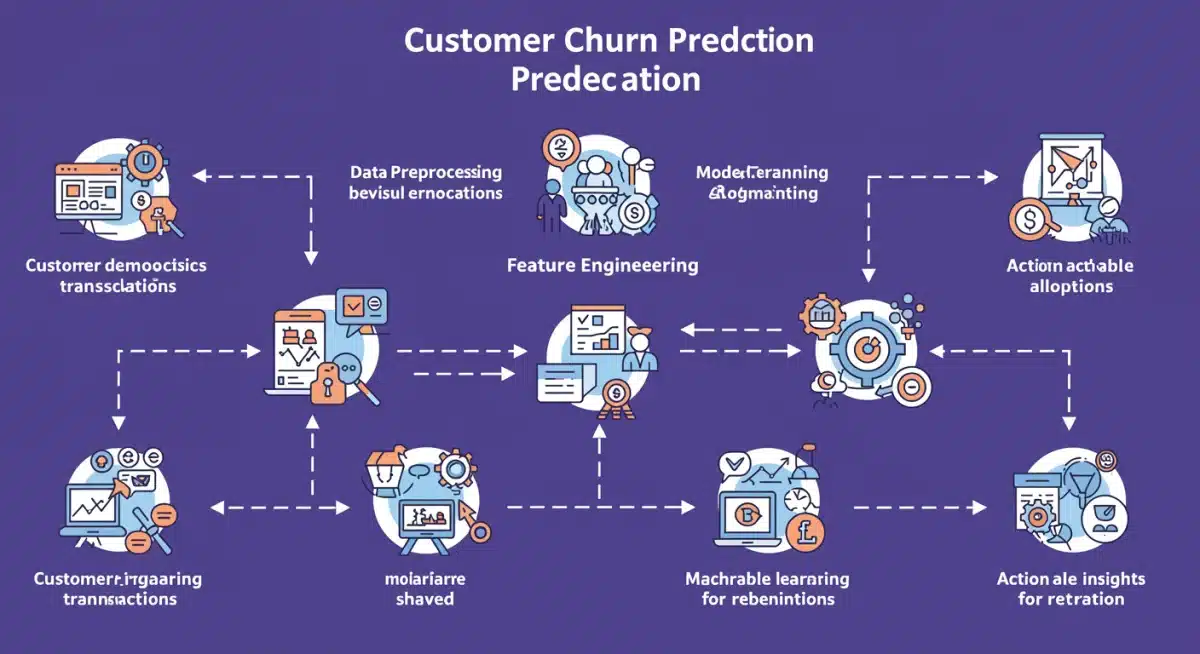 Flowchart illustrating the process of customer churn prediction using data analytics