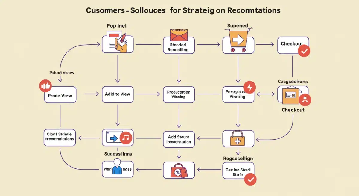 Customer journey map with integrated product recommendation points for upselling and cross-selling.