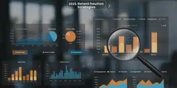 Data analytics dashboard showing churn rate and customer retention metrics for 2025