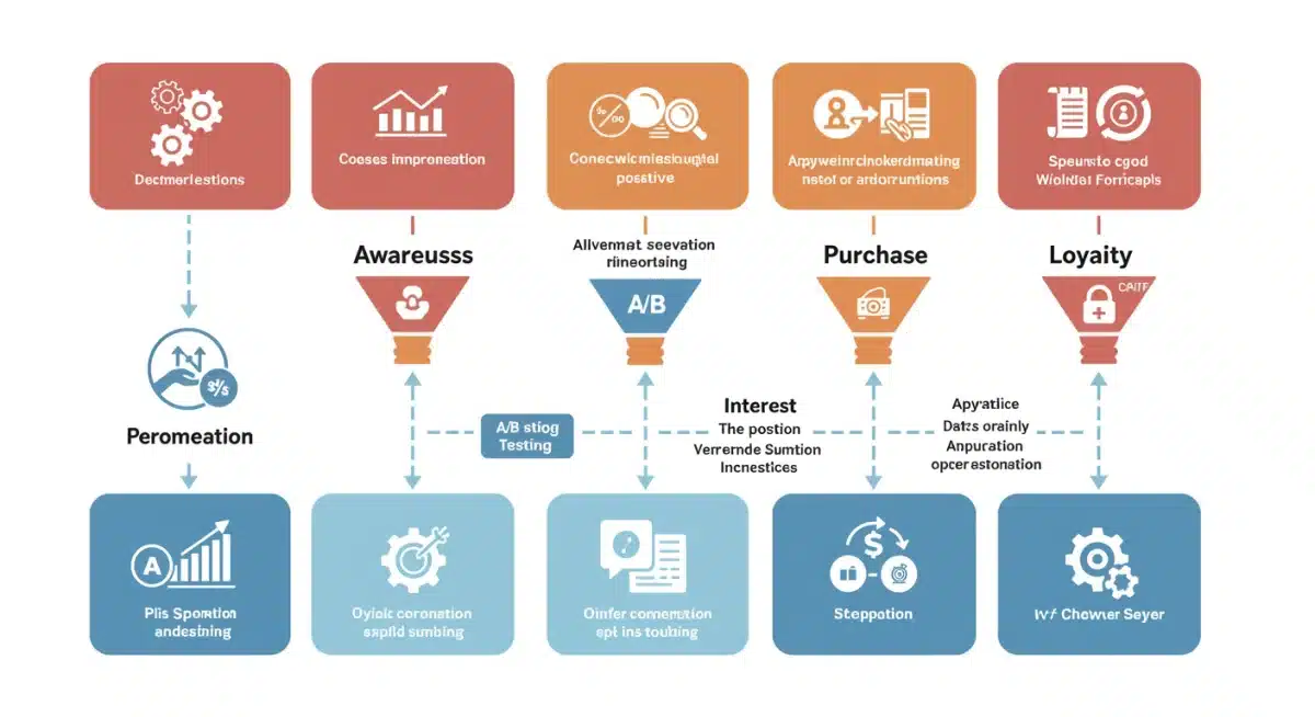 E-commerce funnel optimization stages with A/B testing impact