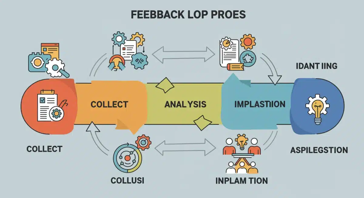 Infographic showing the customer feedback loop: collect, analyze, act, and measure.