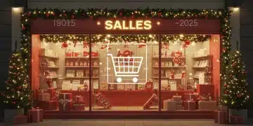 Festive e-commerce store with holiday decorations and shopping cart, symbolizing maximized holiday sales 2025.