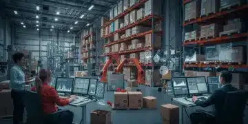 Futuristic warehouse with automated inventory management systems in 2025