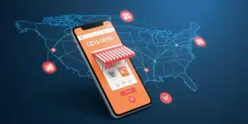 Mobile phone displaying e-commerce site with analytics, symbolizing mobile-first indexing strategy for US stores.