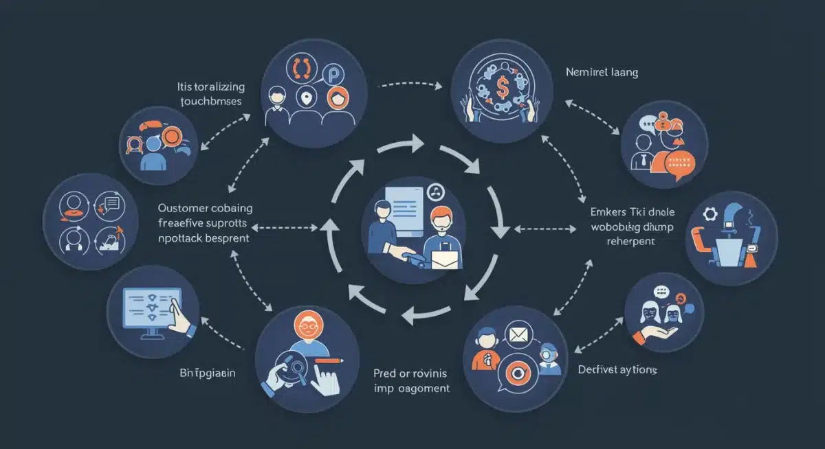 Infographic showing a personalized customer journey with feedback loops and proactive support.