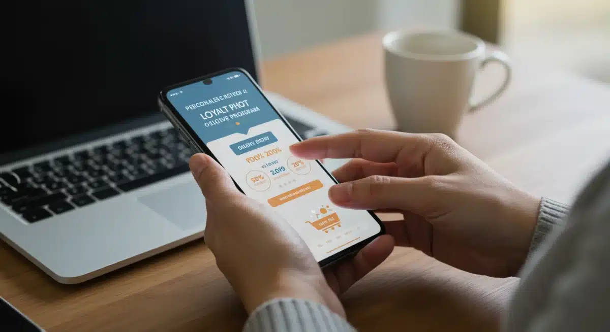 Customer interacting with personalized loyalty program on smartphone