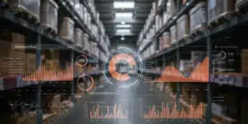 Digital dashboard showing real-time inventory, sales, and predictive analytics data.