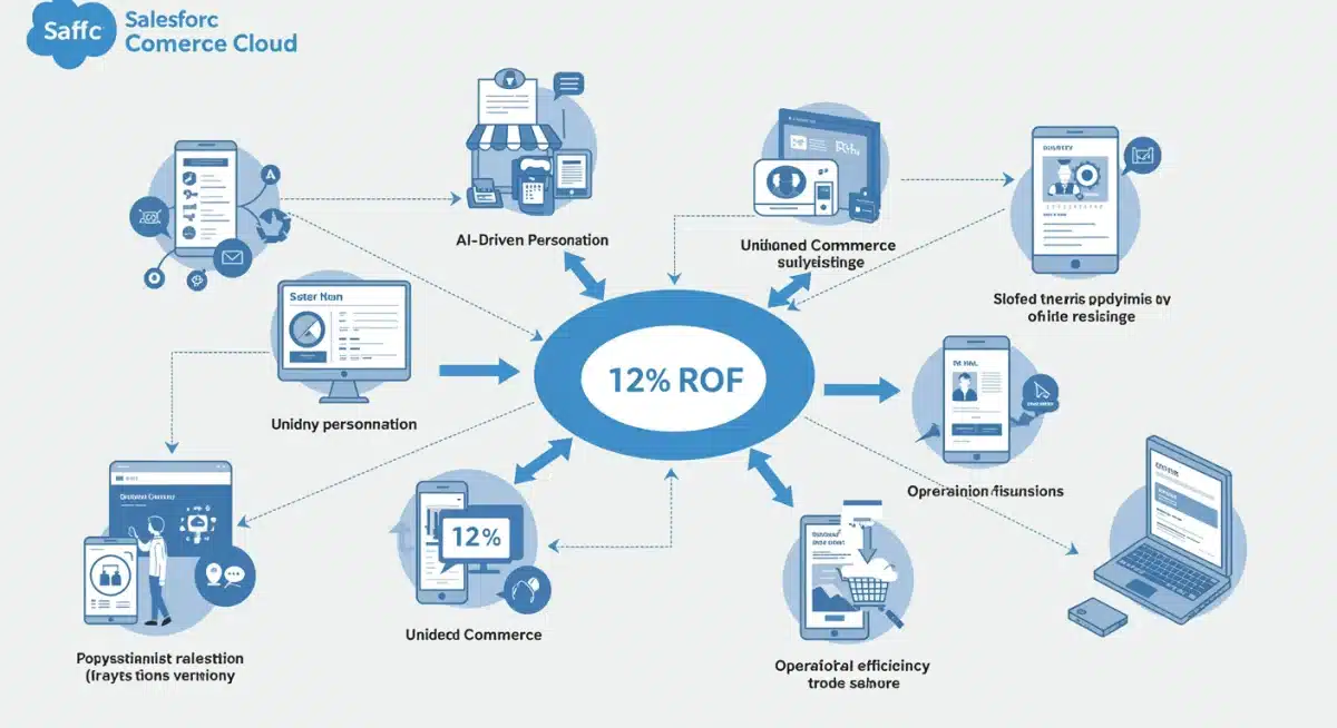 Infographic detailing Salesforce Commerce Cloud's January 2025 features and their contribution to a 12% ROI for US enterprise retailers.