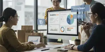 Small business team celebrating online sales growth with e-commerce analytics