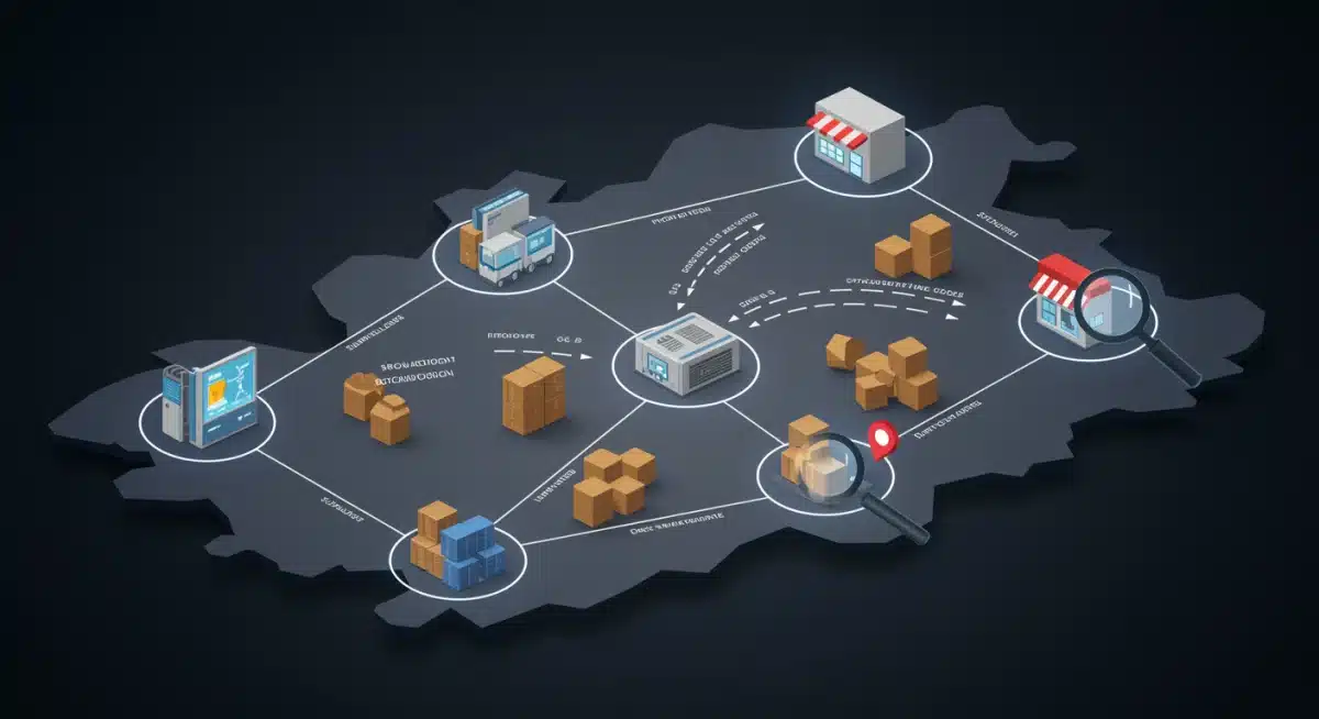 Interconnected supply chain network illustrating real-time data flow for inventory optimization.