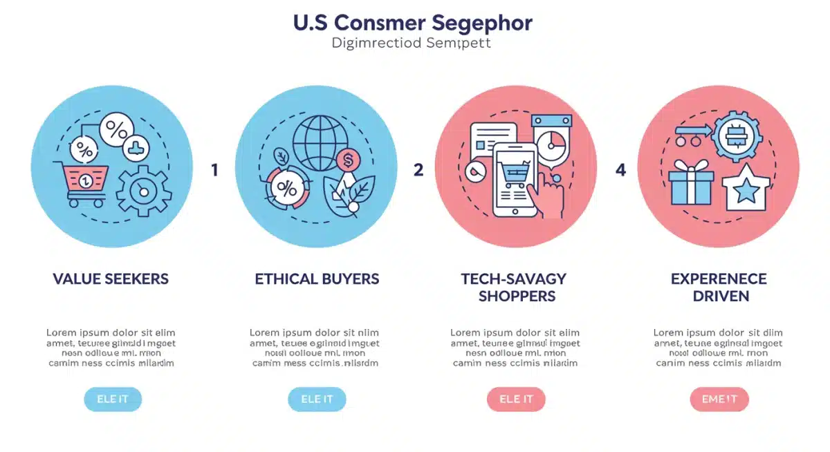 Infographic illustrating four key segments of US consumer behavior influencing purchasing decisions.