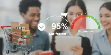US Online Retailer: 2025 Customer Satisfaction Journey to 95% Modern e-commerce platform showing high customer satisfaction rating and diverse happy shoppers.